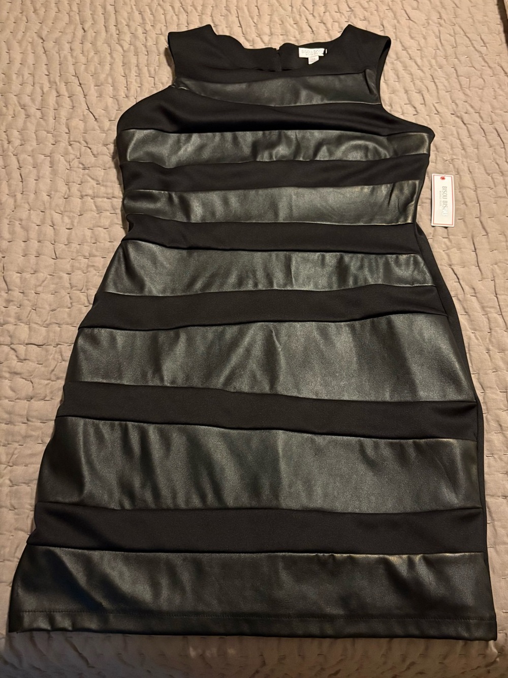 Bisou Bisou Black Paneled Faux-Leather Sheath Dress, size 14